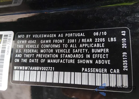 2011 Volkswagen Eos Komfort z USA, uszkodzony, nr VIN WVWBW7AH8BV002721